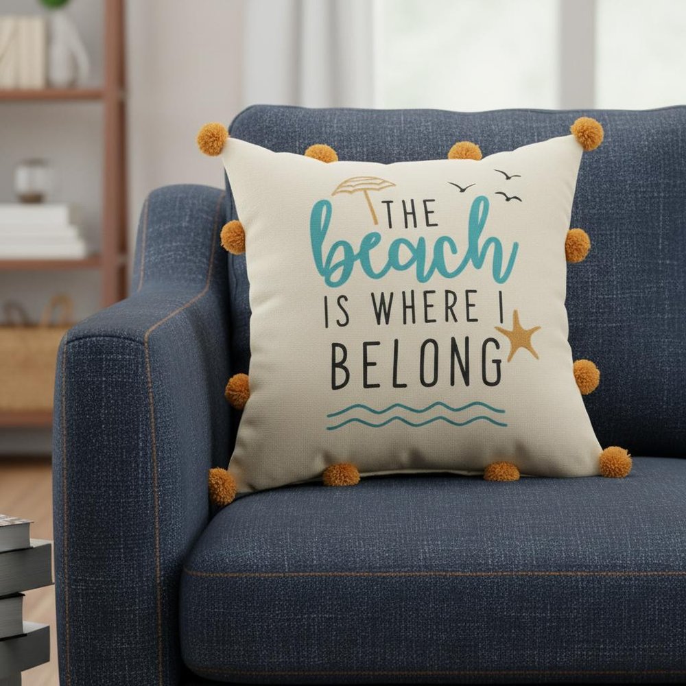 18" Beige And Orange The Beach is Where I Belong Throw Pillow — view 2