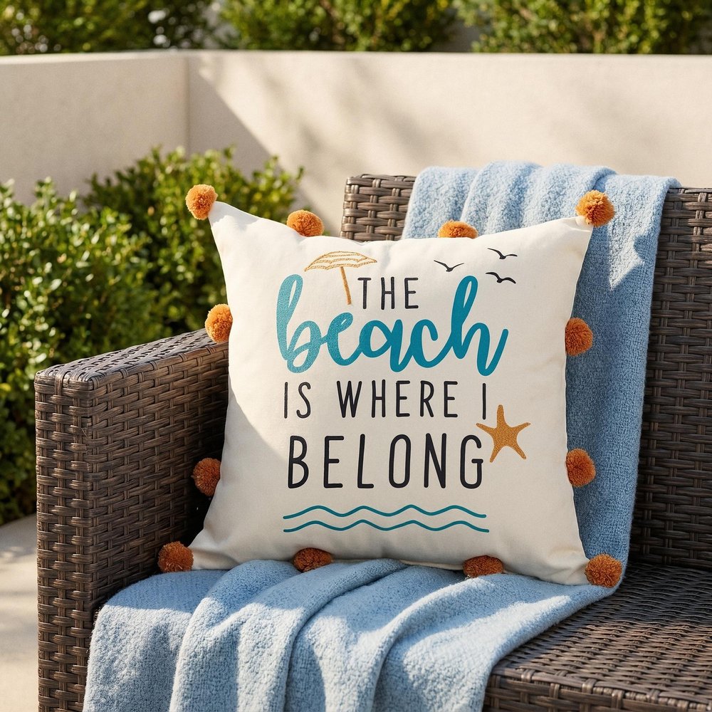 18" Beige And Orange The Beach is Where I Belong Throw Pillow — view 3