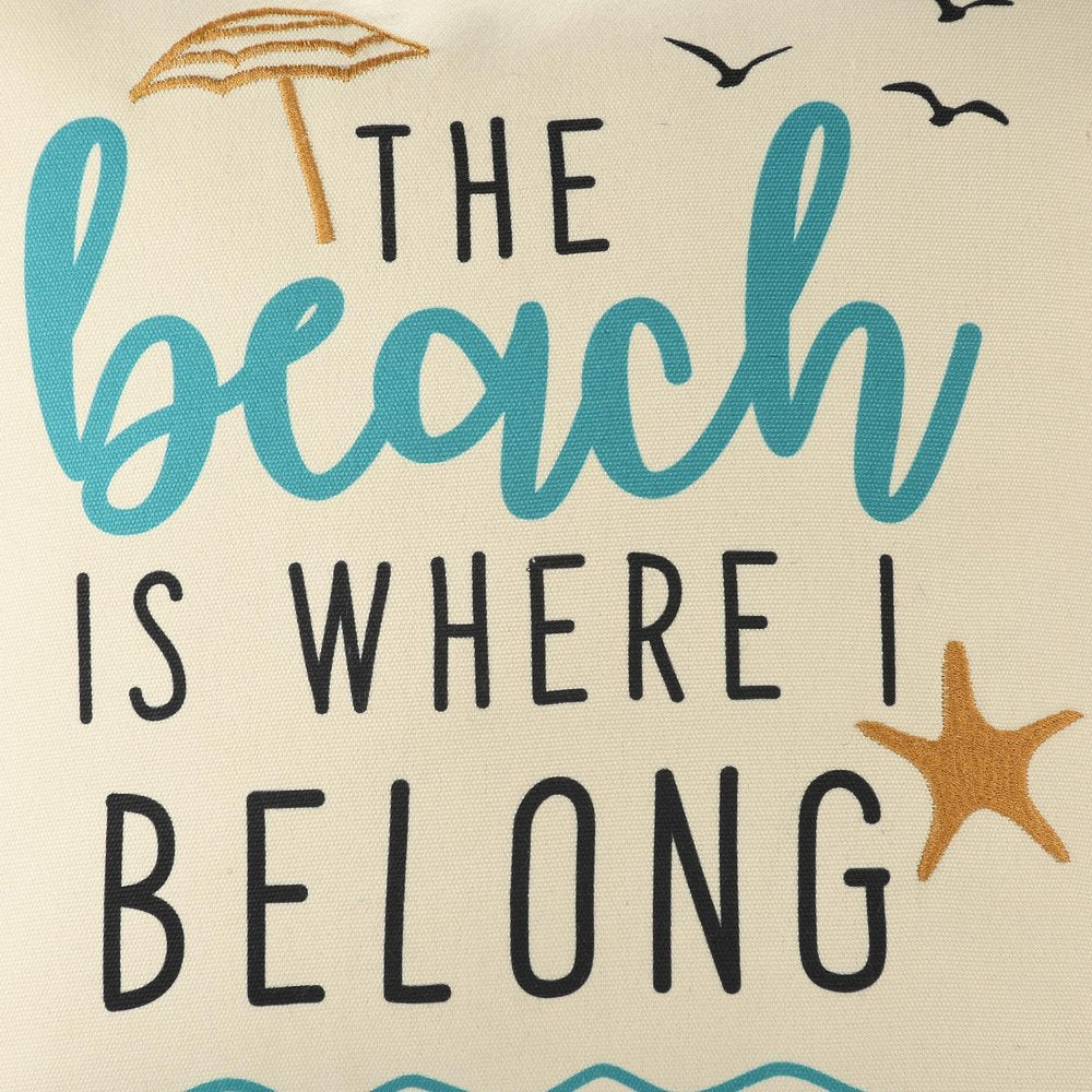 18" Beige And Orange The Beach is Where I Belong Throw Pillow