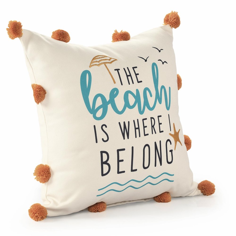 18" Beige And Orange The Beach is Where I Belong Throw Pillow — view 9
