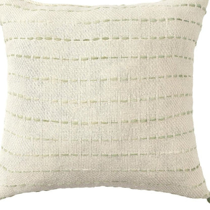 20" Sage And Ivory Striped Cotton Blend Throw Pillow with Tassels