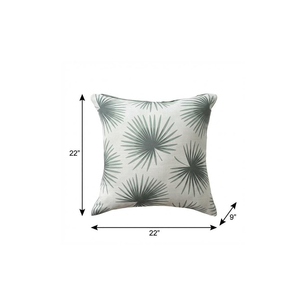 22" Green And White Floral Throw Pillow