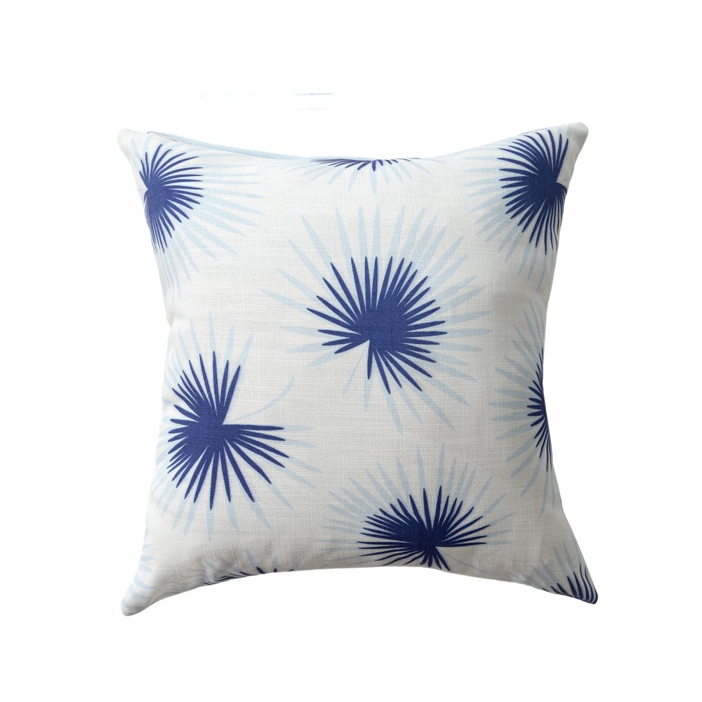 22" Navy Blue And White Floral Throw Pillow