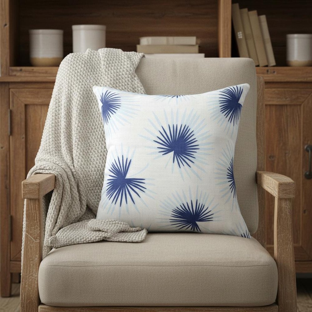 22" Navy Blue And White Floral Throw Pillow — view 6