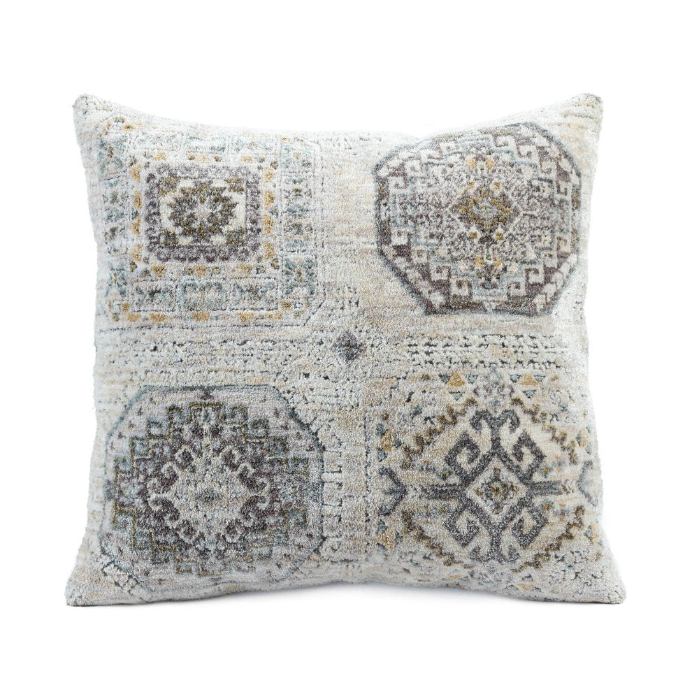 20" Light Gray And Ivory Medallion Throw Pillow