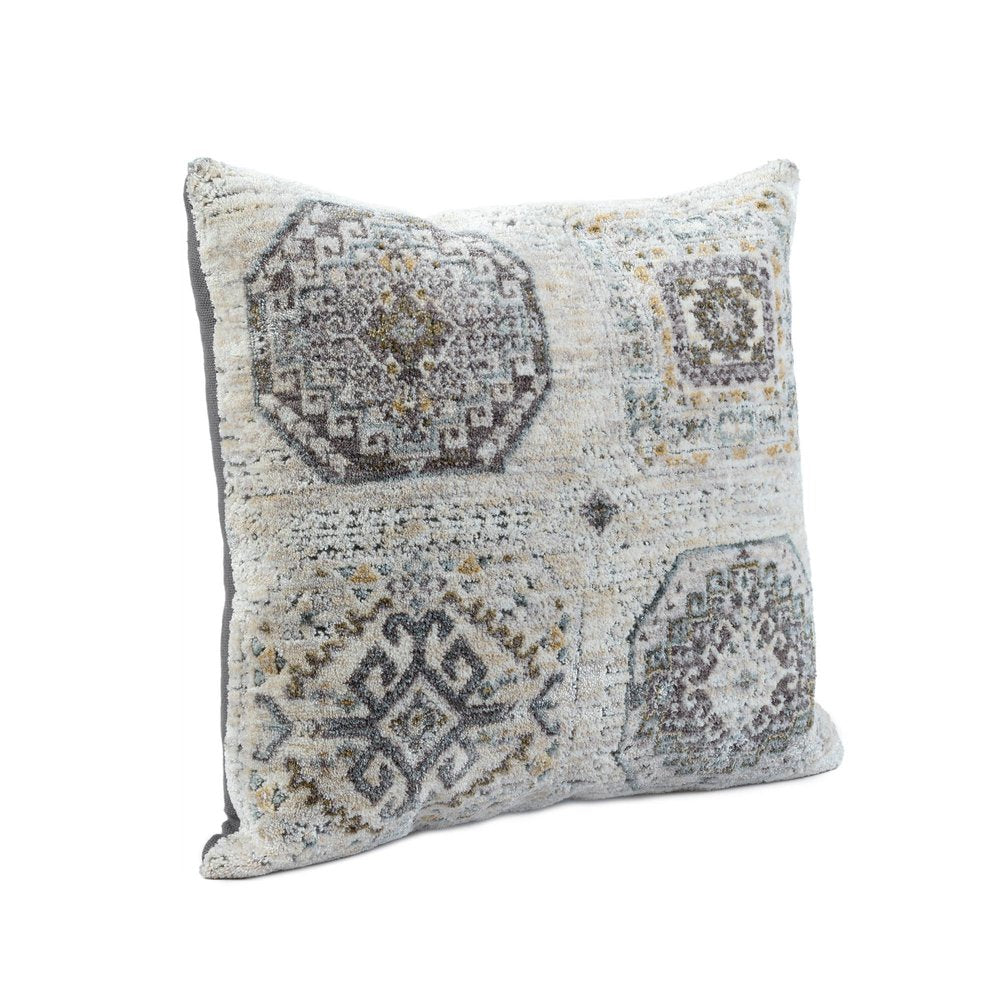 20" Light Gray And Ivory Medallion Throw Pillow — view 8