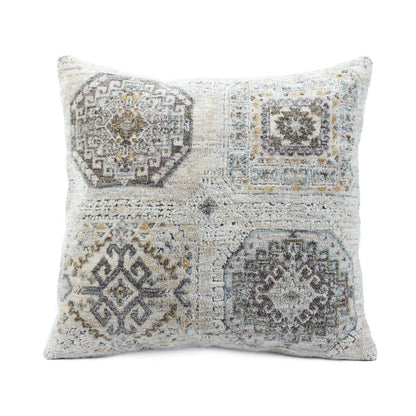20" Light Gray And Ivory Medallion Throw Pillow