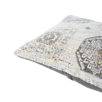 20" Light Gray And Ivory Medallion Throw Pillow
