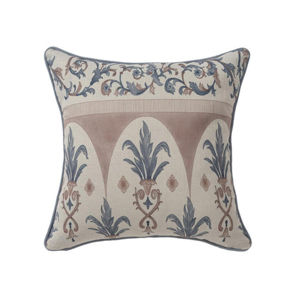 20" Blue And Brown Damask Recycled Poly Linen Throw Pillow