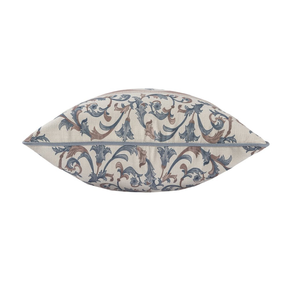 20" Blue And Brown Damask Recycled Poly Linen Throw Pillow