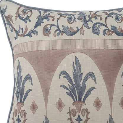 20" Blue And Brown Damask Recycled Poly Linen Throw Pillow