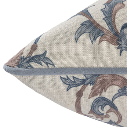 20" Blue And Brown Damask Recycled Poly Linen Throw Pillow
