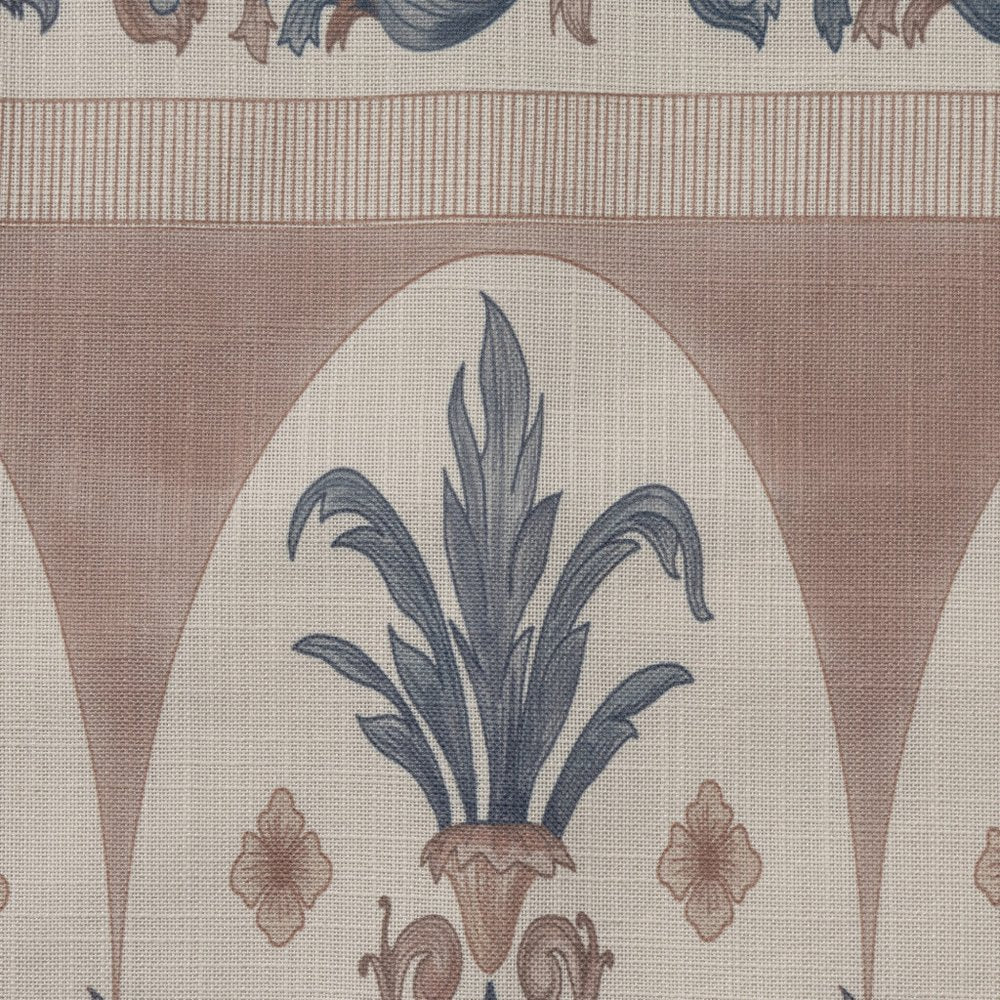 20" Blue And Brown Damask Recycled Poly Linen Throw Pillow