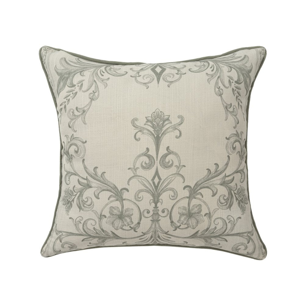 20" Sage And Ivory Damask Recycled Poly Linen Throw Pillow — view 1