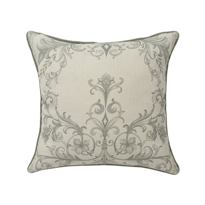 20" Sage And Ivory Damask Recycled Poly Linen Throw Pillow