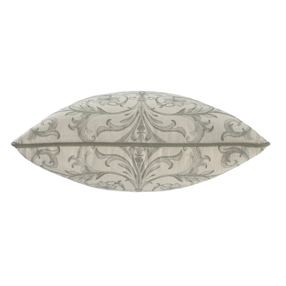 20" Sage And Ivory Damask Recycled Poly Linen Throw Pillow — view 2