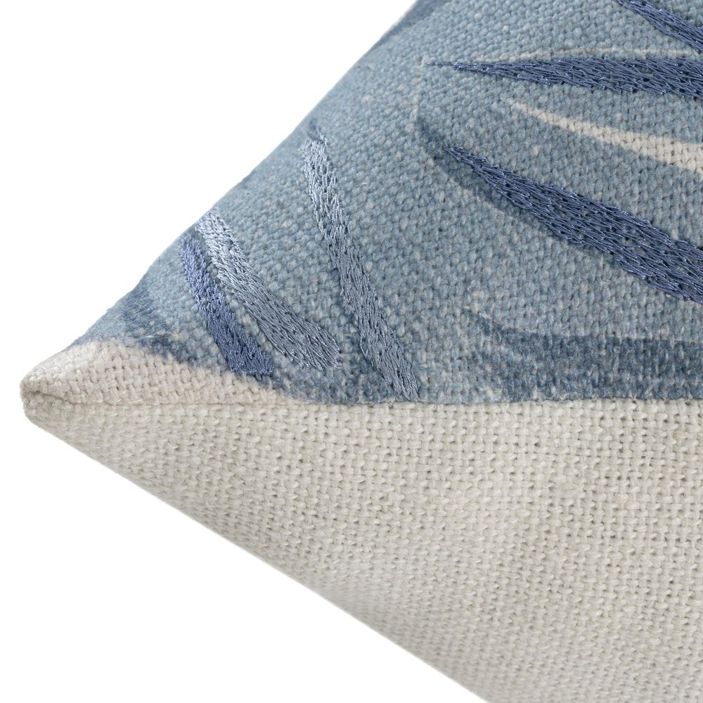 20" Blue And Ivory Floral Cotton Throw Pillow — view 3