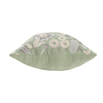 20" Green And Ivory Floral Cotton Throw Pillow