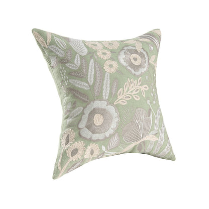 20" Green And Ivory Floral Cotton Throw Pillow