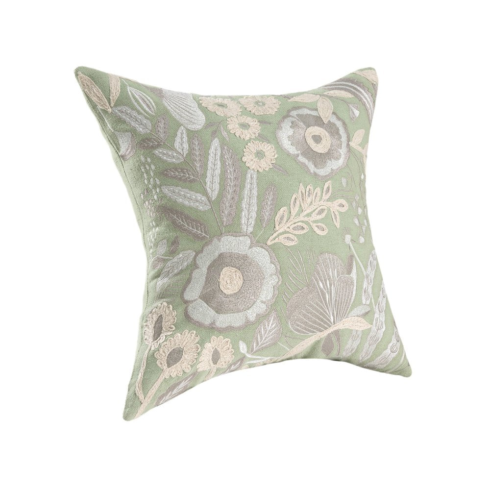 24" Green And Ivory Floral Cotton Throw Pillow — view 8