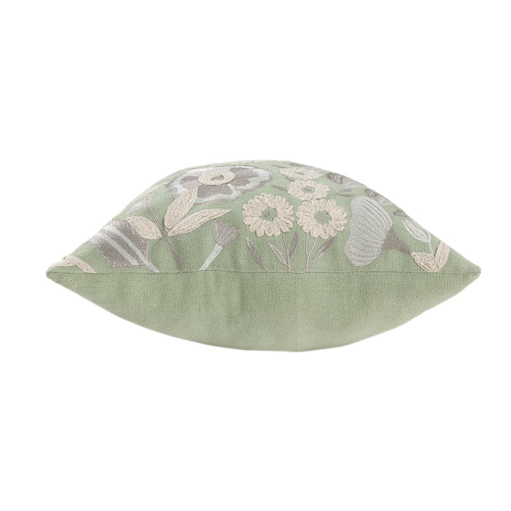 24" Green And Ivory Floral Cotton Throw Pillow — view 2