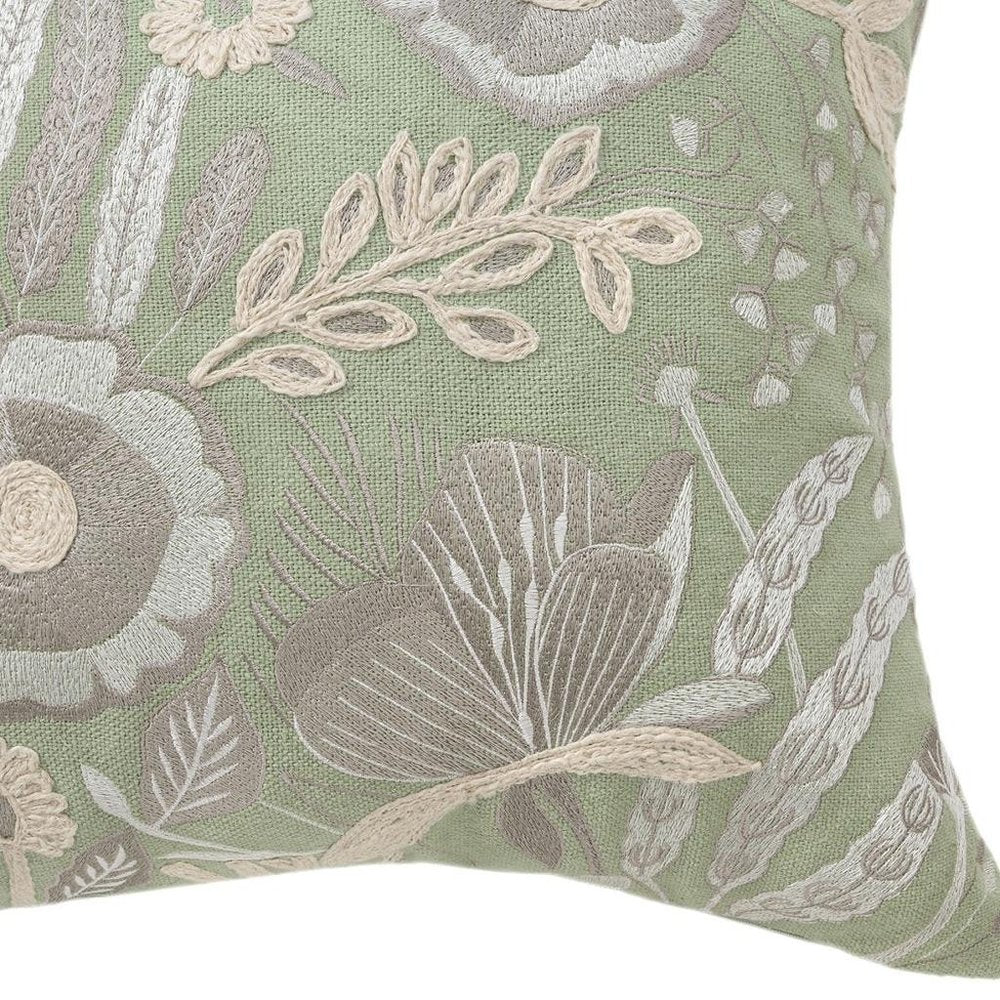 24" Green And Ivory Floral Cotton Throw Pillow — view 6