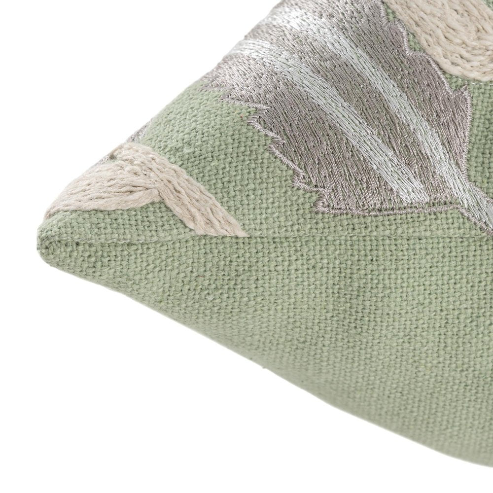 24" Green And Ivory Floral Cotton Throw Pillow