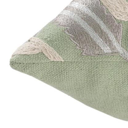 24" Green And Ivory Floral Cotton Throw Pillow