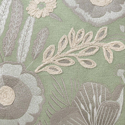 24" Green And Ivory Floral Cotton Throw Pillow