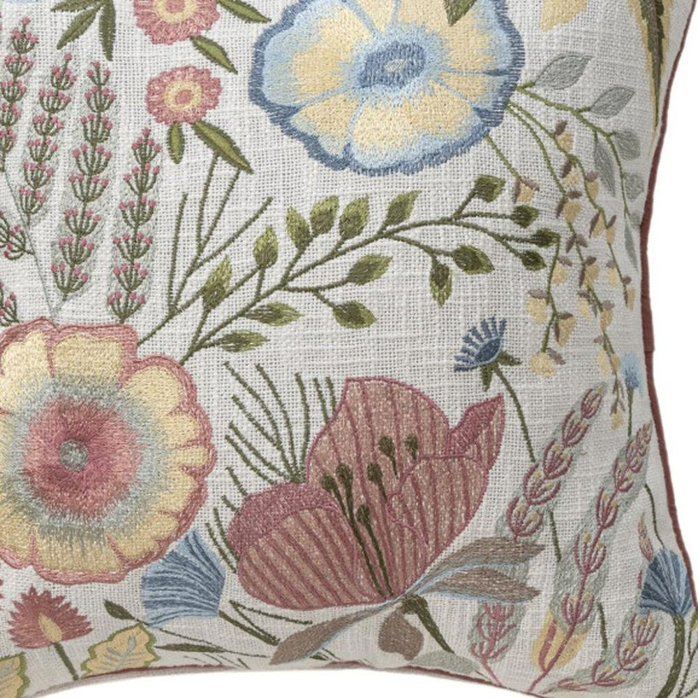 20" Ivory Slate Blue Terra Cotta And Sage Floral Cotton Throw Pillow — view 9