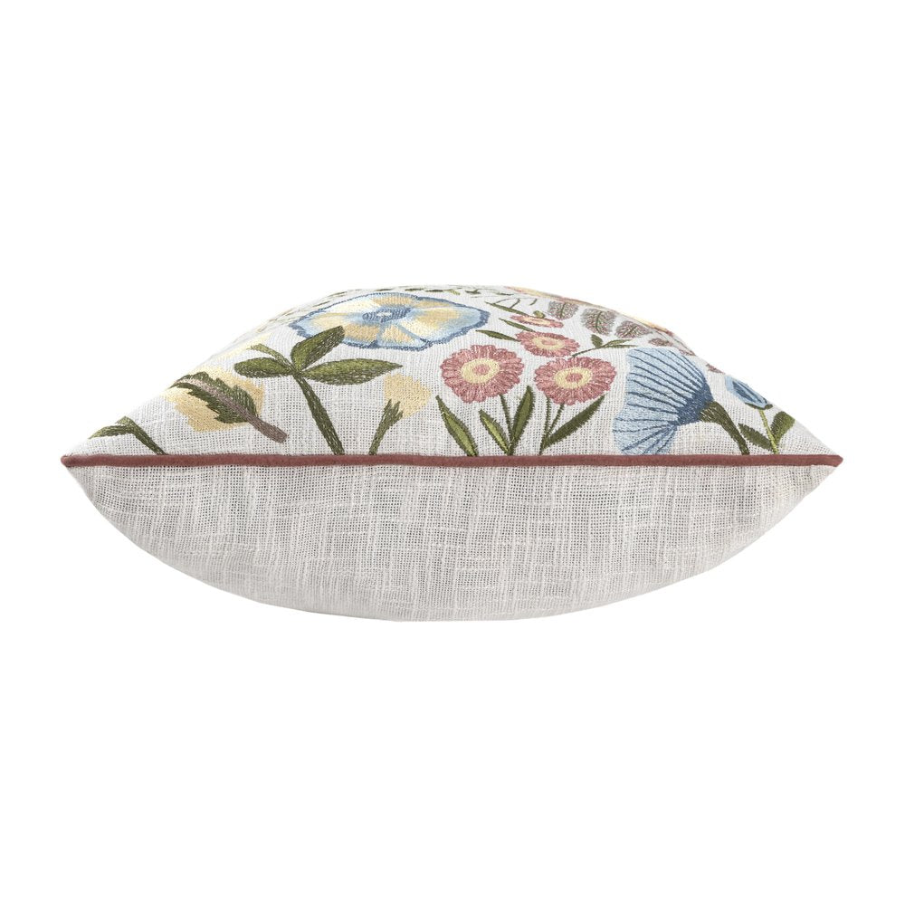 20" Ivory Slate Blue Terra Cotta And Sage Floral Cotton Throw Pillow — view 2