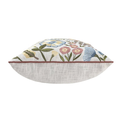 20" Ivory Slate Blue Terra Cotta And Sage Floral Cotton Throw Pillow