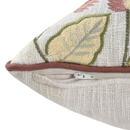 20" Ivory Slate Blue Terra Cotta And Sage Floral Cotton Throw Pillow