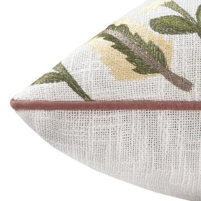 20" Ivory Slate Blue Terra Cotta And Sage Floral Cotton Throw Pillow