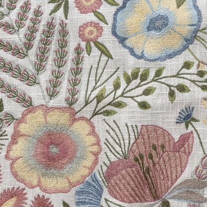 20" Ivory Slate Blue Terra Cotta And Sage Floral Cotton Throw Pillow