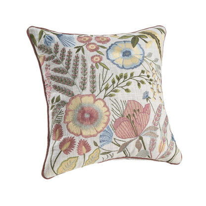 20" Ivory Slate Blue Terra Cotta And Sage Floral Cotton Throw Pillow