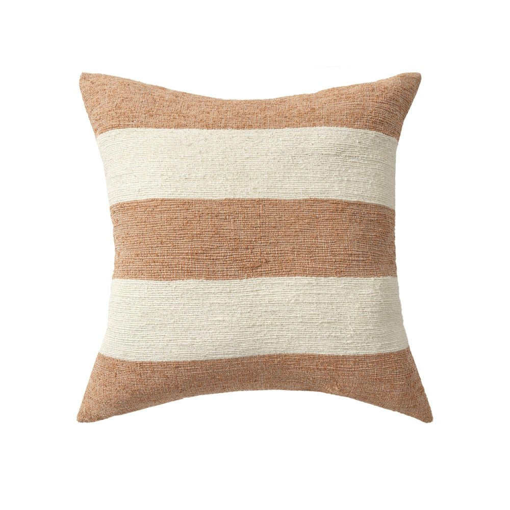 24" Rust And Ivory Striped Linen Blend Throw Pillow