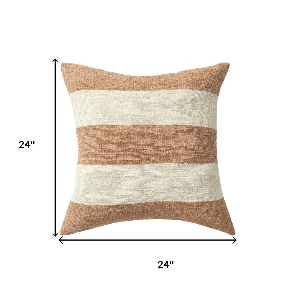 24" Rust And Ivory Striped Linen Blend Throw Pillow — view 6