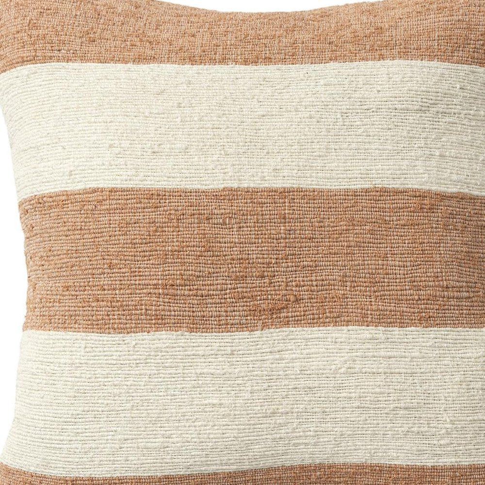 24" Rust And Ivory Striped Linen Blend Throw Pillow