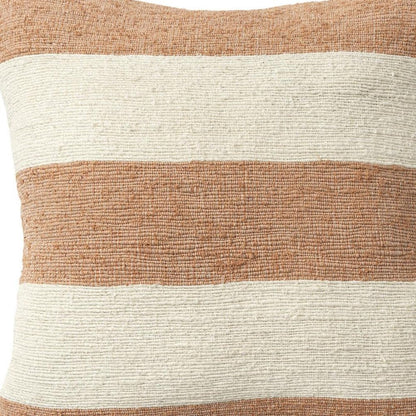 24" Rust And Ivory Striped Linen Blend Throw Pillow
