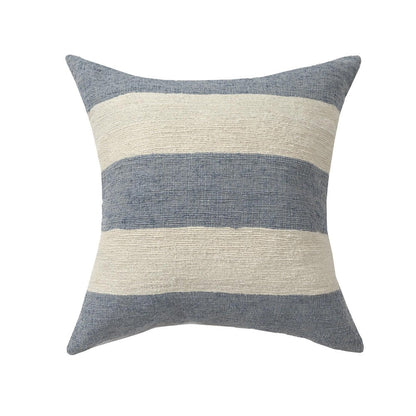 24" Blue And Ivory Striped Linen Blend Throw Pillow