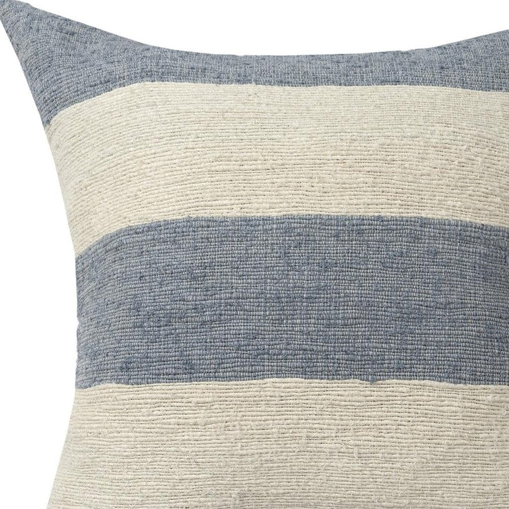 24" Blue And Ivory Striped Linen Blend Throw Pillow — view 6