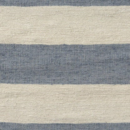 24" Blue And Ivory Striped Linen Blend Throw Pillow