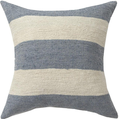 24" Blue And Ivory Striped Linen Blend Throw Pillow