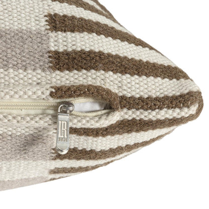 24" Beige Brown And Gray Striped Wool Blend Throw Pillow