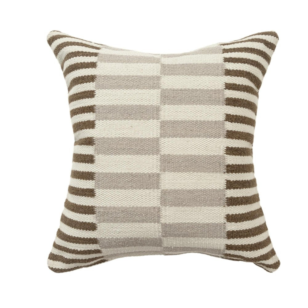 24" Beige Brown And Gray Striped Wool Blend Throw Pillow — view 1
