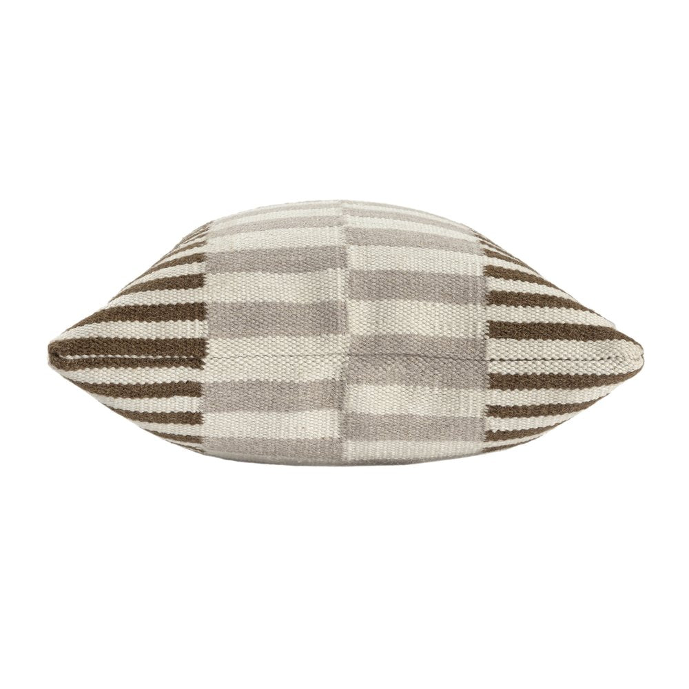 24" Beige Brown And Gray Striped Wool Blend Throw Pillow — view 2
