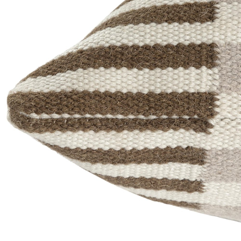 24" Beige Brown And Gray Striped Wool Blend Throw Pillow — view 4
