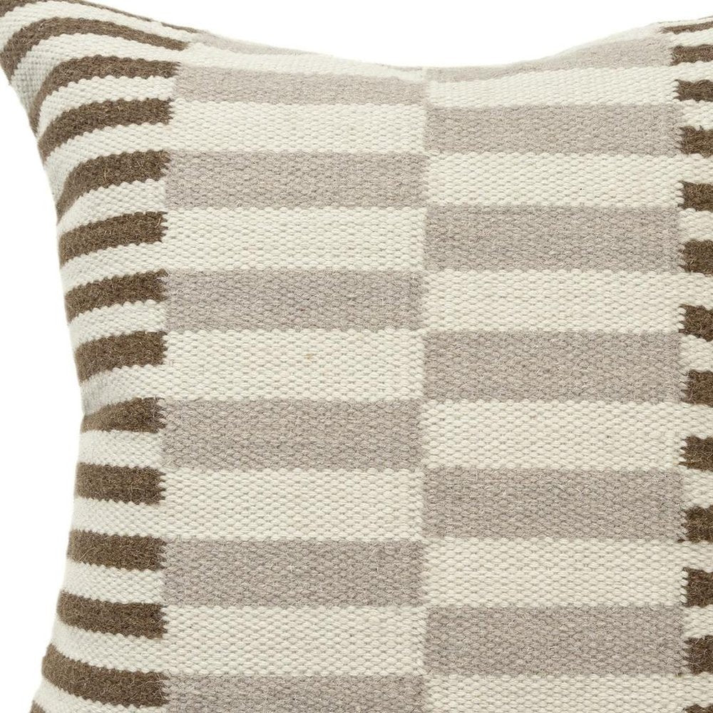 24" Beige Brown And Gray Striped Wool Blend Throw Pillow — view 7