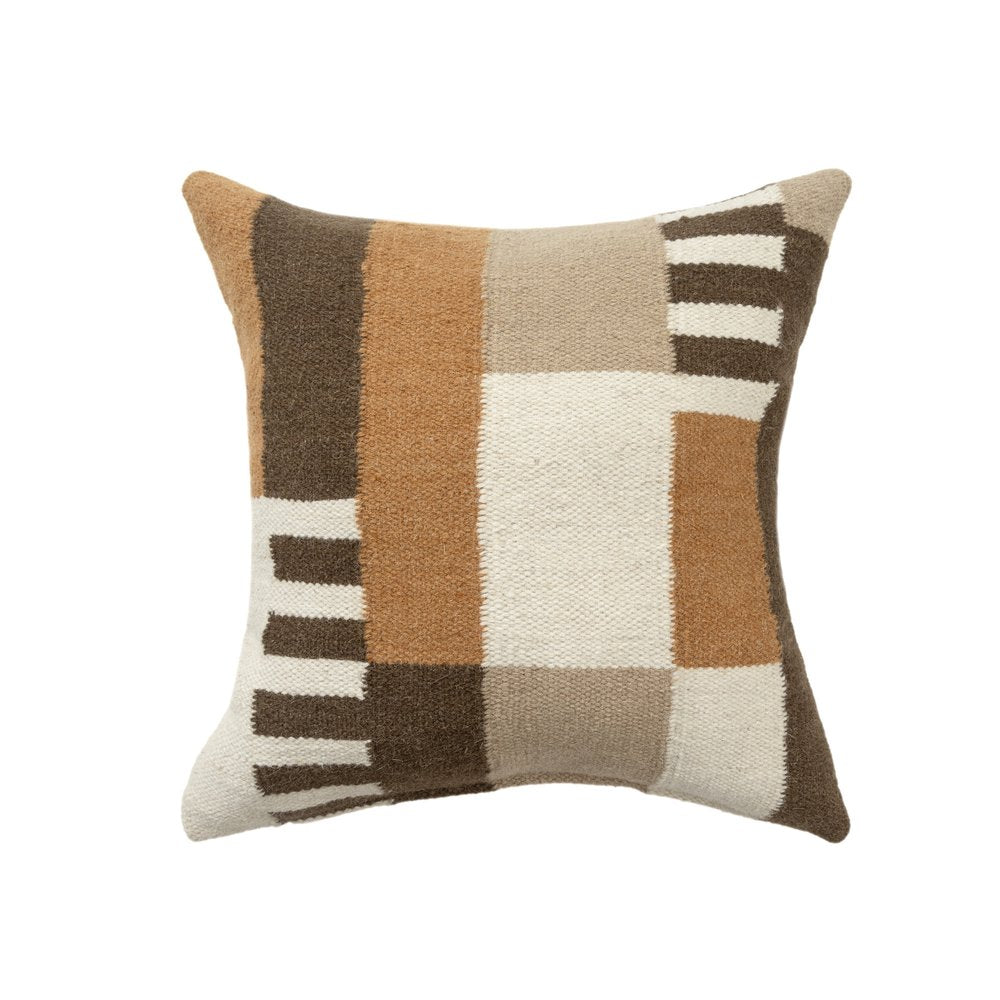 24" Beige Brown And Orange Geometric Wool Blend Throw Pillow